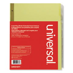 Universal® Deluxe Extended Insertable Tab Indexes, 8-Tab, 11 x 8.5, Buff, Clear Tabs, 6 Sets