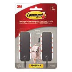 Command™ Decorative Hooks, Medium, Matte Black, 2 Hook and 4 Strips/Pack
