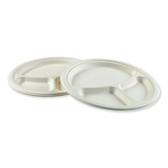 Boardwalk® Bagasse Dinnerware, 3-Compartment Plate, 10" dia, White, 500/Carton