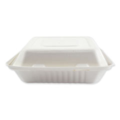 Boardwalk Bagasse Molded Fiber Food Containers, Hinged-Lid, 1-Compartment 6 x 6, White, 125/Sleeve, 4 Sleeves/Carton