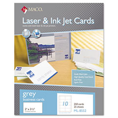 MACO® Microperforated Laser/Ink Jet Business Cards, 2 x 3 1/2, Gray, 250/Box