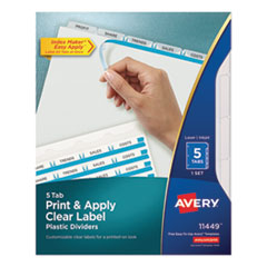 Print and Apply Index Maker Clear Label Plastic Dividers w/Printable Label Strip, 5-Tab, 11 x 8.5, Frosted Clear Tabs, 1 Set