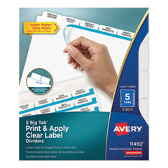 Avery® Print and Apply Index Maker Clear Label Dividers, Big Tab, 5-Tab, White Tabs, 11 x 8.5, White, 5 Sets