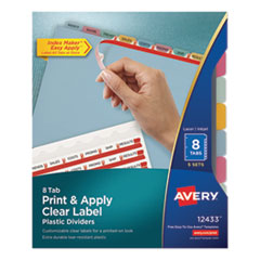 Avery® Print and Apply Index Maker Clear Label Plastic Dividers with Printable Label Strip, 8-Tab, 11 x 8.5, Assorted Tabs, 5 Sets