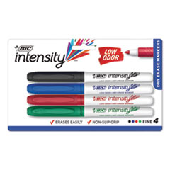 BIC® Intensity Low Odor Fine Point Dry Erase Marker, Fine Bullet Tip, Assorted Colors, 4/Set