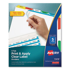 Avery® Print and Apply Index Maker Clear Label Dividers, 5-Tab, Color Tabs, 11 x 8.5, White, Traditional Color Tabs, 5 Sets