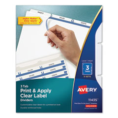 Avery® Print and Apply Index Maker Clear Label Dividers, 3-Tab, White Tabs, 11 x 8.5, White, 5 Sets