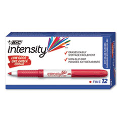 BIC® Intensity Low Odor Fine Point Dry Erase Marker, Fine Bullet Tip, Red, Dozen