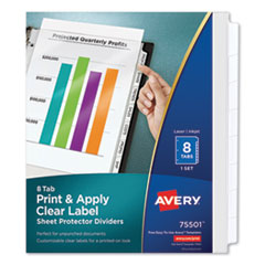 Avery® Print and Apply Index Maker Clear Label Sheet Protector Dividers with White Tabs, 8-Tab, 11 x 8.5, Clear, 1 Set