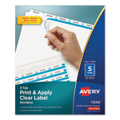 Avery® Print and Apply Index Maker Clear Label Dividers, 5-Tab, White Tabs, 11 x 8.5, White, 50 Sets