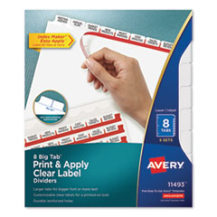 Avery® Print and Apply Index Maker Clear Label Dividers, Big Tab, 8-Tab, 11 x 8.5, White, 5 Sets