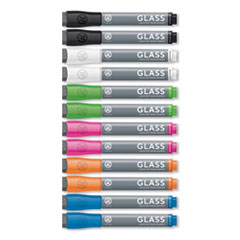 U Brands Bullet Tip Low-Odor Liquid Glass Markers with Erasers, Broad Bullet Tip, Assorted Colors, 12/Pack