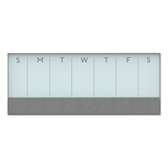 U Brands 3N1 Magnetic Glass Dry Erase Combo Board, Weekly Calendar, 35 x 14.25, White/Gray Surface, White Aluminum Frame