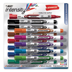 BIC® Intensity Advanced Dry Erase Marker, Pocket-Style, Medium Bullet Tip, Assorted Colors, Dozen