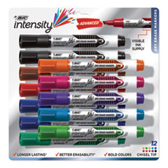 BIC® Intensity Advanced Dry Erase Marker, Tank-Style, Broad Chisel Tip, Assorted Colors, Dozen