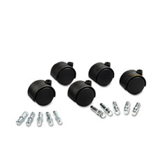 Master Caster® Deluxe Duet Casters, Grip Ring Type B and Type K Stems, 2" Soft Polyurethane Wheel, Matte Black, 5/Set