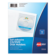 Avery® Self-Adhesive Media Pockets, 1 Disc Capacity, Clear, 10/Pack
