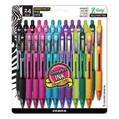 Z-Grip Ballpoint Pen, Retractable, Medium 1 mm, Assorted Artistic Ink Colors, Assorted Barrel Colors, 24/Pack