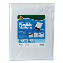 Duck® Reusable 2-Way Flexible Mailers, Square Flap, Self-Adhesive Closure, 14.25 x 18.75, White, 25/Pack