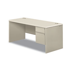 HON® 38000 Series Right Pedestal Desk, 66" x 30" x 30", Light Gray/Silver