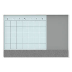 U Brands 3N1 Magnetic Glass Dry Erase Combo Board, Monthly Calendar, 24 x 18, White/Gray Surface, White Aluminum Frame