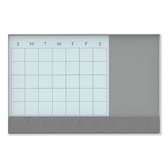 U Brands 3N1 Magnetic Glass Dry Erase Combo Board, Monthly Calendar, 36 x 24, White/Gray Surface, White Aluminum Frame