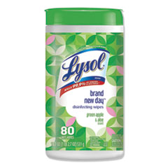 LYSOL® Brand Disinfecting Wipes, 7 x 7.25, Green Apple and Aloe, 80 Wipes/Canister, 6 Canisters/Carton