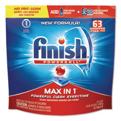 FINISH® Powerball Max in 1 Dishwasher Tabs, Fresh, 63/Pack, 3/Carton