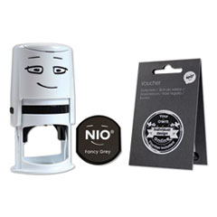 NIO® Stamp with Voucher and Fancy Gray Ink Pad, Self-Inking, 1.56" Diameter