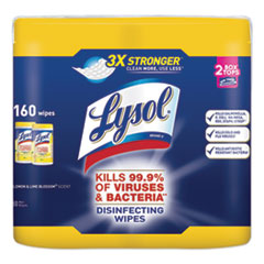 LYSOL® Brand Disinfecting Wipes, 7 x 7.25, Lemon and Lime Blossom, 80 Wipes/Canister, 2 Canisters/Pack