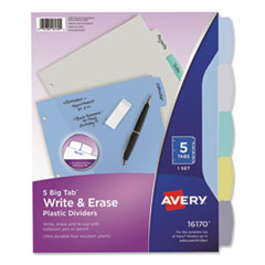 Avery® Write and Erase Big Tab Durable Plastic Dividers, 3-Hole Punched, 5-Tab, 11 x 8.5, Assorted, 1 Set