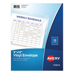 Avery® Top-Load Clear Vinyl Envelopes w/Thumb Notch, 9” x 12”, Clear, 10/Pack