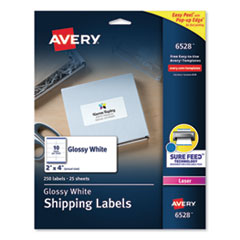 Avery® Glossy White Easy Peel Mailing Labels w/ Sure Feed Technology, Laser Printers, 2 x 4, White, 10/Sheet, 25 Sheets/Pack