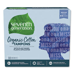 Seventh Generation® Organic Cotton Tampons, Regular, 18/Pack, 6 Packs/Carton