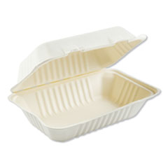 Boardwalk - BWKHINGEWF3CM9 - Bagasse Molded Fiber Food Containers, Hinged-Lid, 3-Compartment 9 x 9, White, 100/Sleeve, 2 Sleeves/Carton