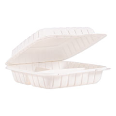 ProPlanet™ by Dart® Hinged Lid Containers, 3-Compartment, 9 x 8.8 x 3, White, Plastic, 150/Carton