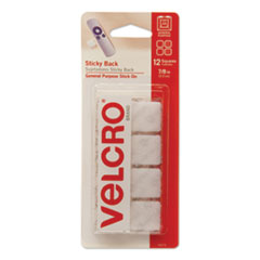 VELCRO® Brand Sticky-Back Fasteners, Removable Adhesive, 0.88" x 0.88", White, 12/Pack