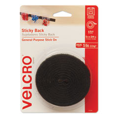 VELCRO® Brand Sticky-Back Fasteners with Dispenser, Removable Adhesive, 0.75" x 5 ft, Black