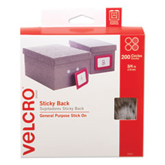 VELCRO® Brand Sticky-Back Fasteners, Removable Adhesive, 0.75" dia, White, 200/Box