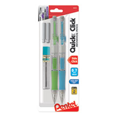 Pentel® QUICK CLICK Mechanical Pencils with Tube of Lead/Erasers, 0.7 mm, HB (#2), Black Lead, Assorted Barrel Colors, 2/Pack