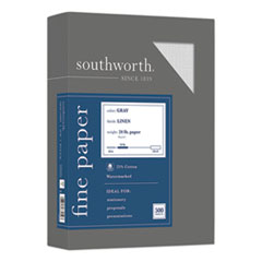 Southworth® 25% Cotton Linen Business Paper, 24 lb Bond Weight, 8.5 x 11, Gray, 500/Ream