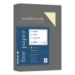 Southworth® 25% Cotton Business Paper, 95 Bright, 24 lb Bond Weight, 8.5 x 11, Ivory, 500 Sheets/Ream