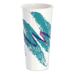 Dart® Double Sided Poly Paper Cold Cups, 24 oz, Jazz Design, White/Green/Purple, 50/Pack, 20 Packs/Carton