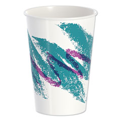 Dart® Double Sided Poly Paper Cold Cups, 16 oz, Jazz Design, White/Green/Purple, 50/Pack, 20 Packs/Carton