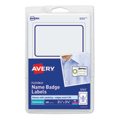 Avery® Flexible Adhesive Name Badge Labels, 3.38 x 2.33, White/Blue Border, 40/Pack