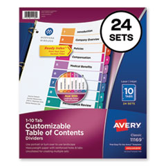 Avery® Customizable TOC Ready Index Multicolor Tab Dividers, Uncollated, 10-Tab, 1 to 10, 11 x 8.5, White, 24 Sets