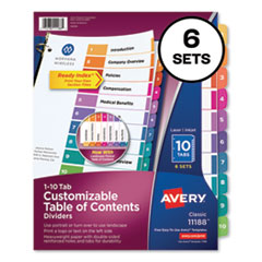 Avery® Customizable TOC Ready Index Multicolor Tab Dividers, 10-Tab, 1 to 10, 11 x 8.5, White, Traditional Color Tabs, 6 Sets
