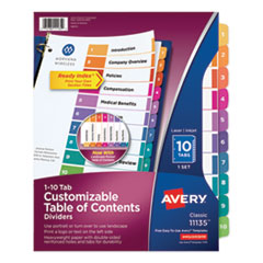 Avery® Customizable TOC Ready Index Multicolor Tab Dividers, 10-Tab, 1 to 10, 11 x 8.5, White, Traditional Color Tabs, 1 Set