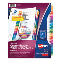 Avery® Customizable TOC Ready Index Multicolor Tab Dividers, 31-Tab, 1 to 31, 11 x 8.5, White, Traditional Color Tabs, 1 Set
