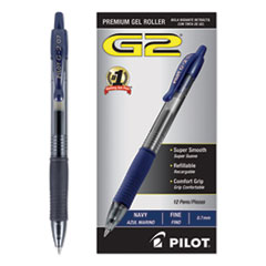 Pilot® G2 Premium Gel Pen, Retractable, Fine 0.7 mm, Blue Ink, Smoke Barrel, Dozen